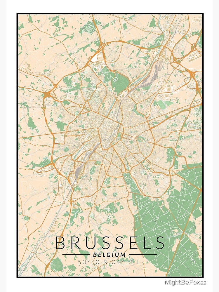 "Brussels City Print Map in Color" Poster by MightBeFoxes Redbubble