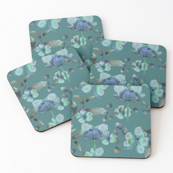 Item preview, Blue floral green foliage watercolor abstract pattern designed and sold by ahahdodo.