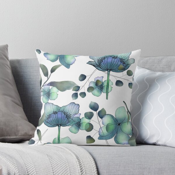 Item preview, Blue floral green foliage watercolor abstract pattern designed and sold by ahahdodo.