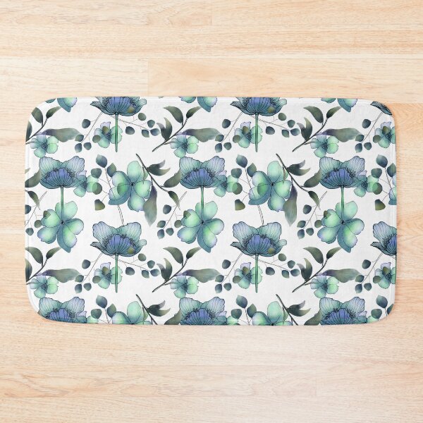 Item preview, Blue floral green foliage watercolor abstract pattern designed and sold by ahahdodo.
