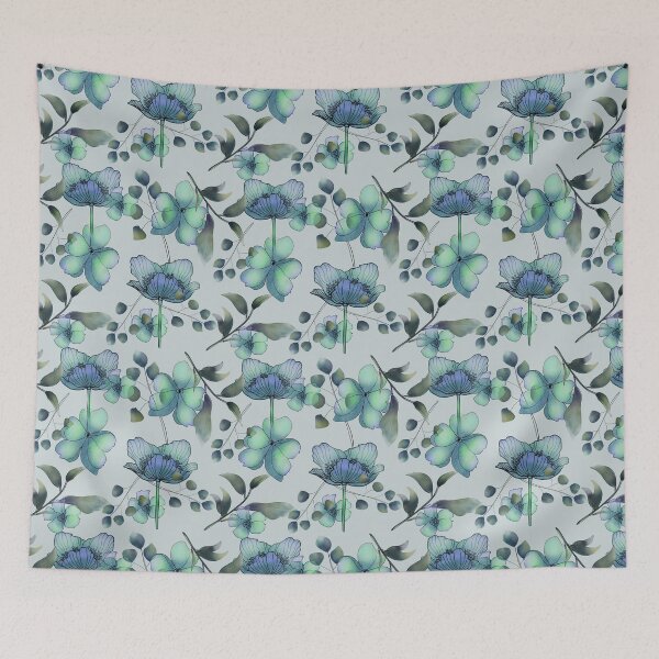 Item preview, Blue floral green foliage watercolor abstract pattern designed and sold by ahahdodo.