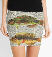 Bunte Fische über alter Enzyklopädie Seite Minirock