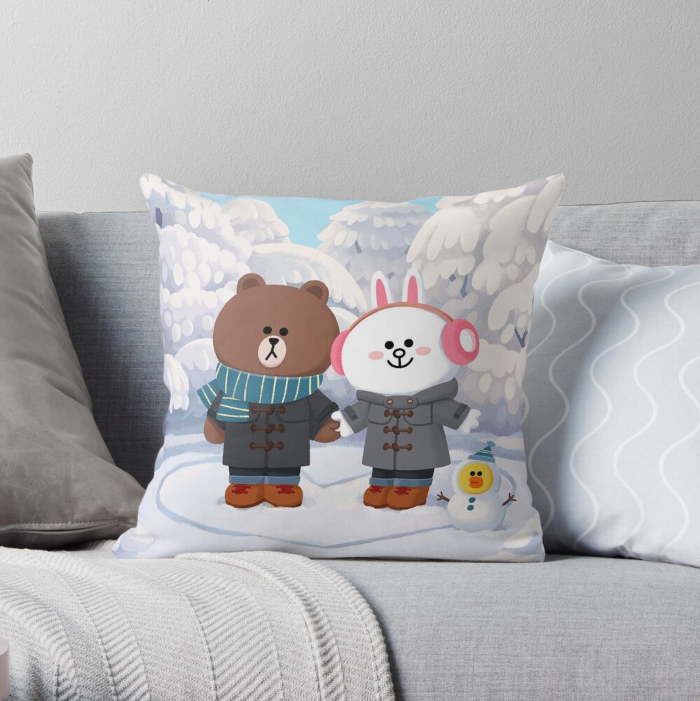 Brown bear and cony bunny rabbit winter love Throw Pillow