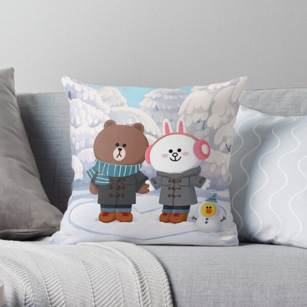 Brown bear and cony bunny rabbit winter love Throw Pillow