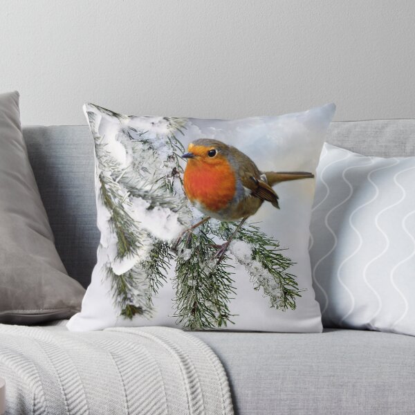 Robin in Snow Throw Pillow
