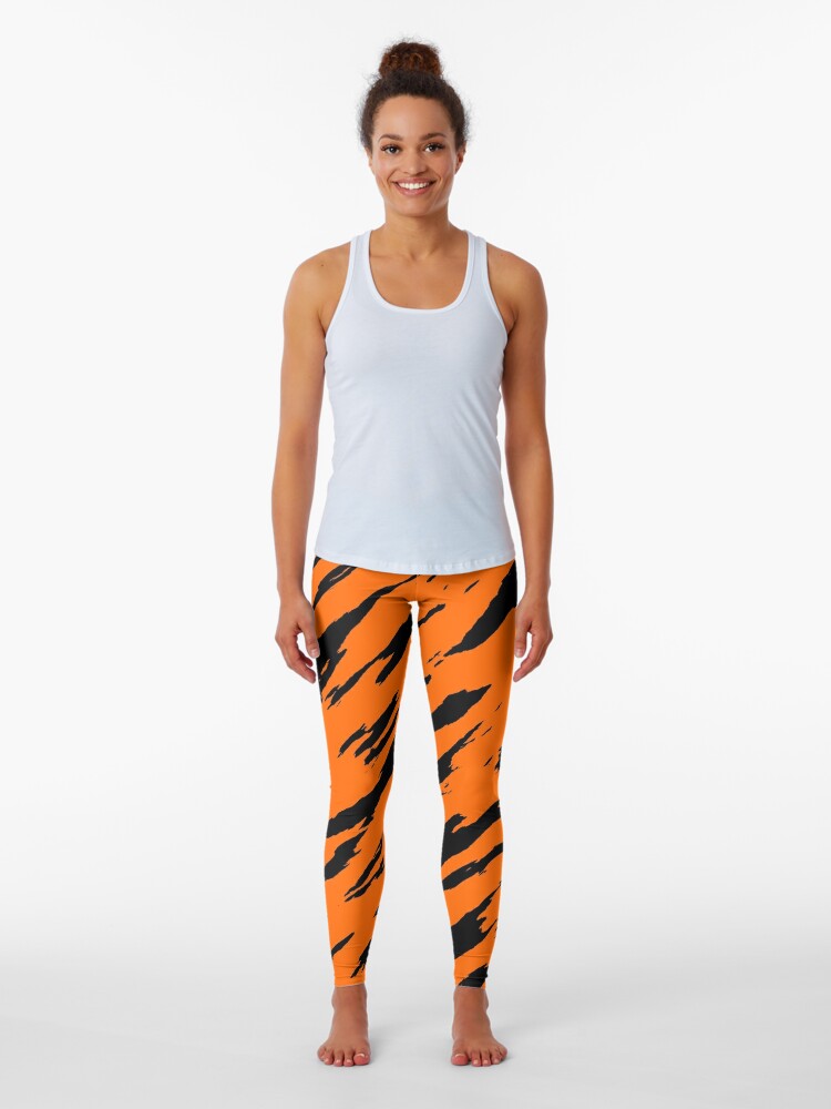 Tiger Print Bengal, Orange Black Animal Pattern Leggings for Sale by  youokpun