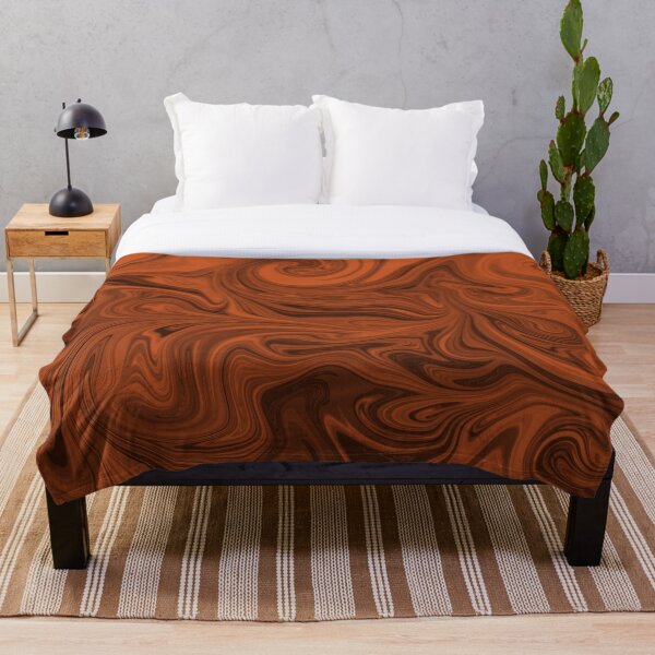 Burnt Orange Swirl Fluid Art Design Throw Blanket