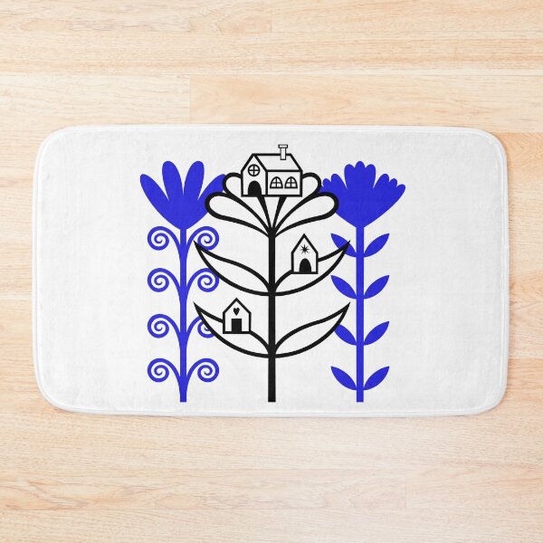 Item preview, Lovely Folktale Homes Sitting on Flowers Digital Illustration (black and lapis lazuli blue) designed and sold by wariana.