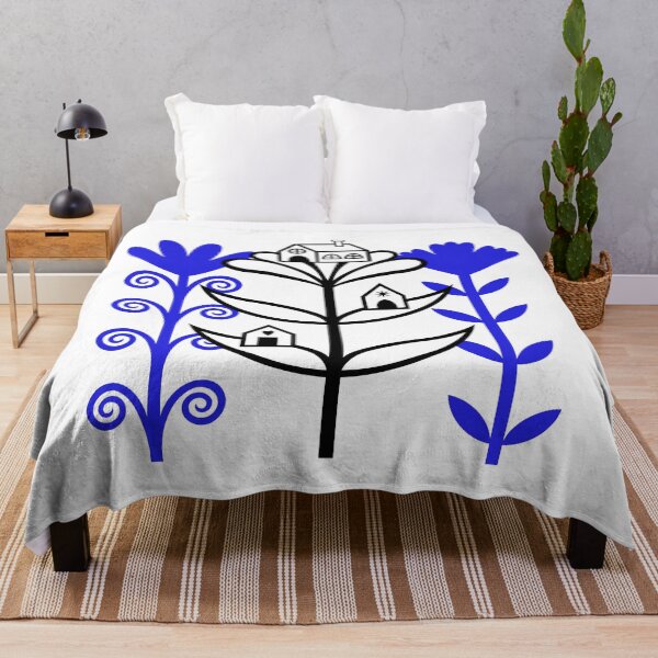 Item preview, Lovely Folktale Homes Sitting on Flowers Digital Illustration (black and lapis lazuli blue) designed and sold by wariana.