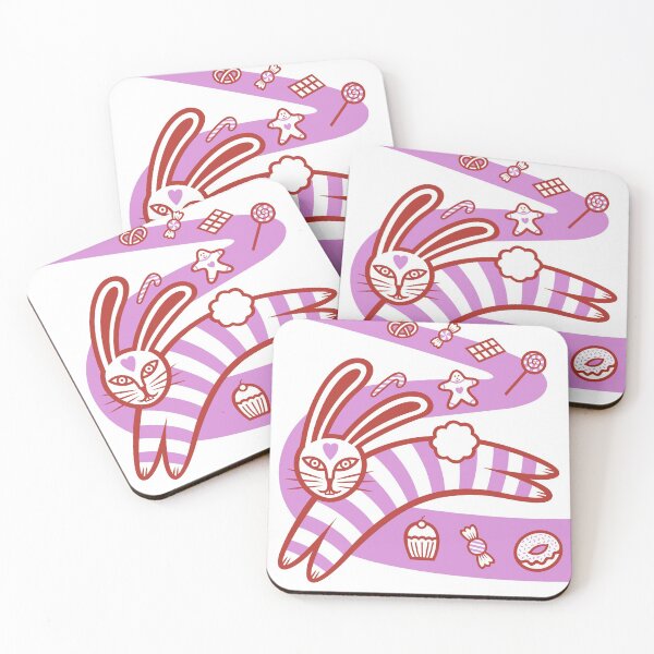 Item preview, Valentine's Day Striped Rabbit Leaping On A Sweet Candy Road (red and pink) designed and sold by wariana.