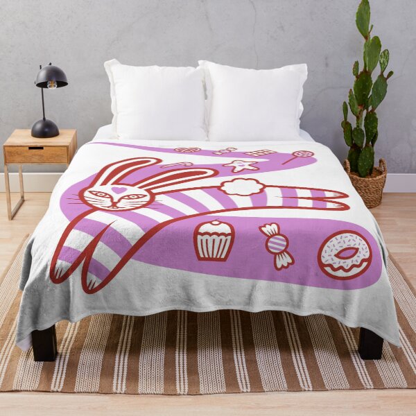 Item preview, Valentine's Day Striped Rabbit Leaping On A Sweet Candy Road (red and pink) designed and sold by wariana.