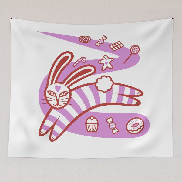 Item preview, Valentine's Day Striped Rabbit Leaping On A Sweet Candy Road (red and pink) designed and sold by wariana.