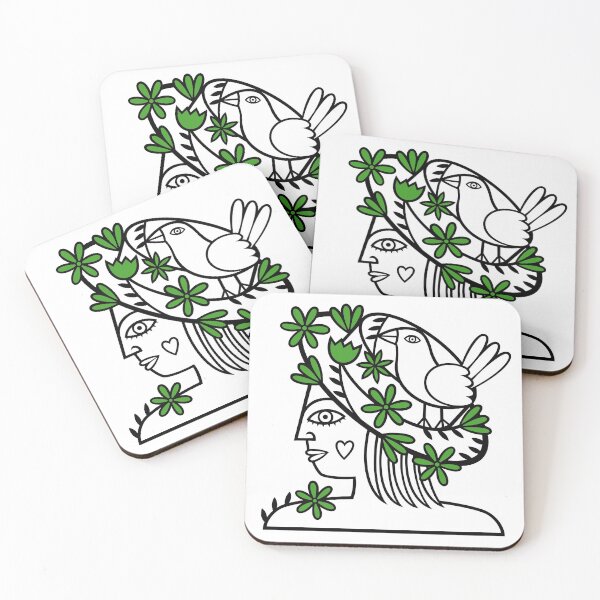 Item preview, Profile of Woman Wearing Hat With Flowers and Bird (black and green flowers) designed and sold by wariana.
