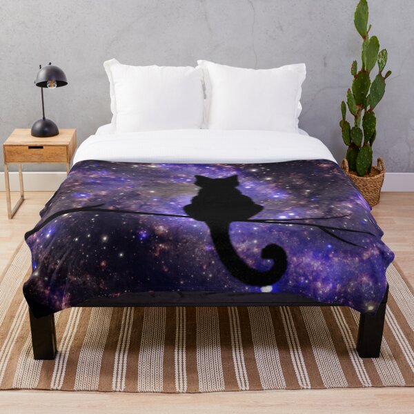 Galaxy Cat Silhouette Throw Blanket