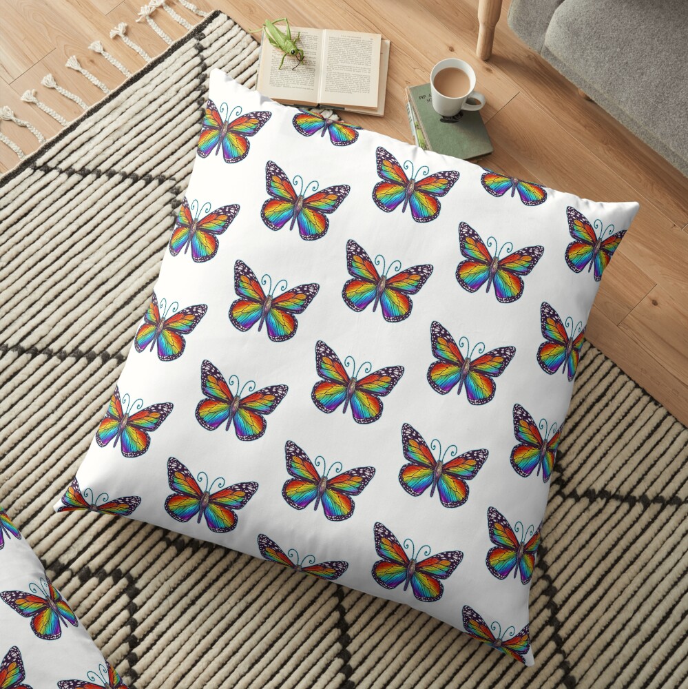 Rainbow Butterfly Floor Pillow