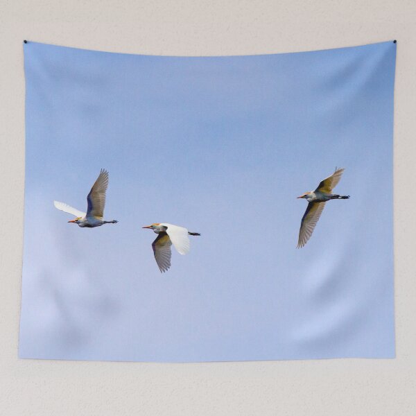 Item preview, Cattle Egret Trio In Flight designed and sold by srgreen.