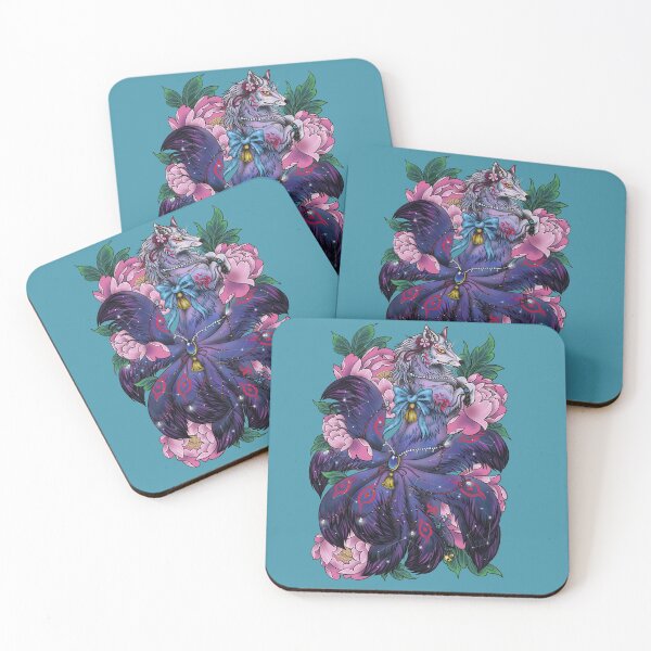 Item preview, Cosmic Japanese Kitsune with Peonies designed and sold by katmewkitty.