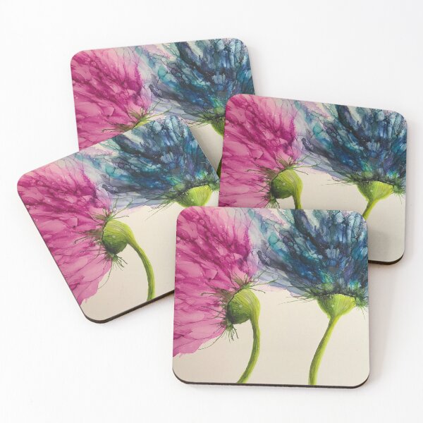 Item preview, A pair of vibrant wind blown alcohol ink flowers.  designed and sold by Gill Barrett Art.