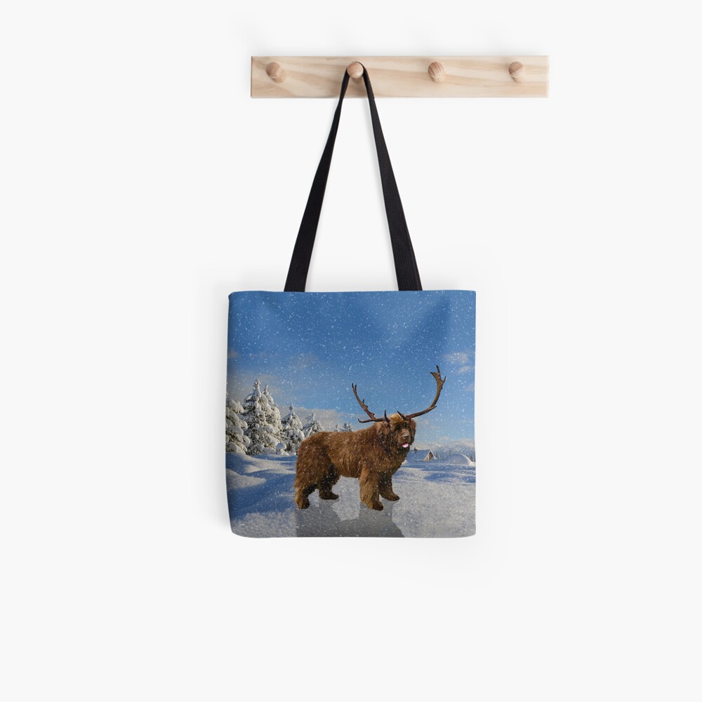 Brown Newfie Reindeer in the Snow Tote Bag