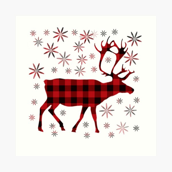 Christmas Red And Black Plaid Snowflake Elk Sleigh Print - Temu