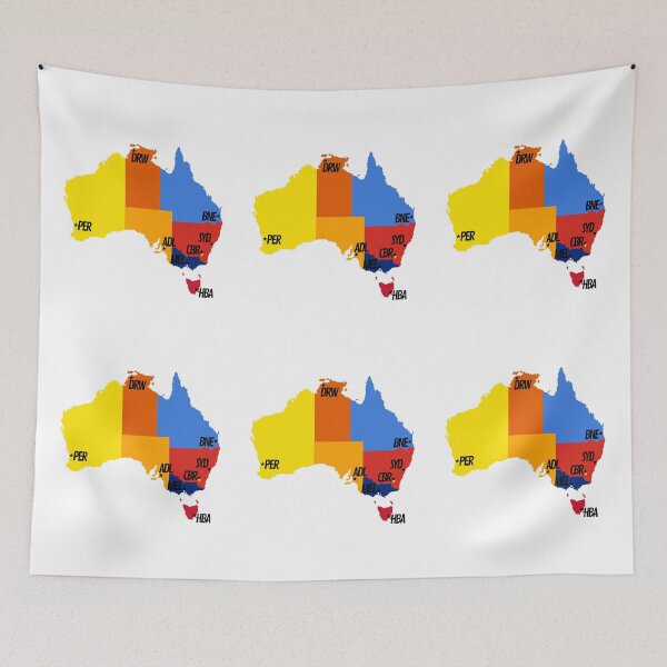 Item preview, Colorful Australian map featuring IATA capital city codes designed and sold by InVisibleColors.