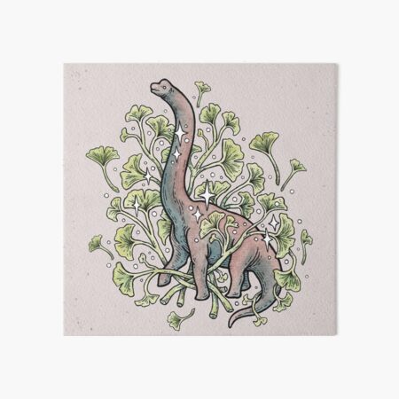 Brachio Ginkgo | Calm Color Palette | Dinosaur Botanical Art Art Board Print