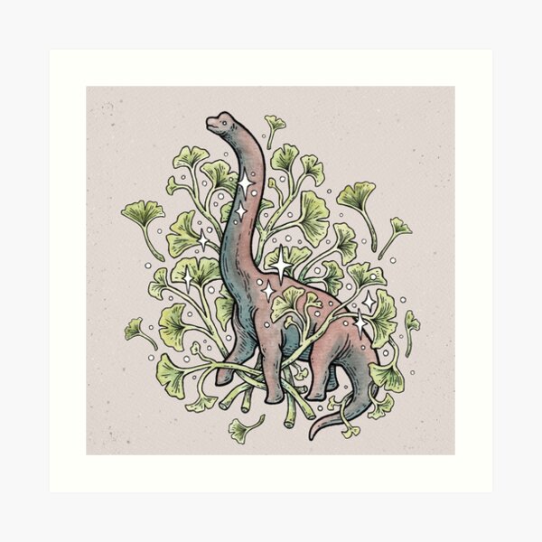 Brachio Ginkgo | Calm Color Palette | Dinosaur Botanical Art Art Print