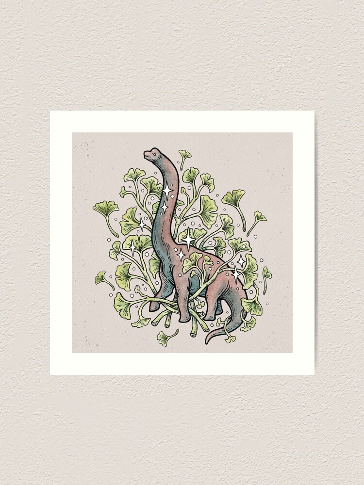 Alternate view of Brachio Ginkgo | Calm Color Palette | Dinosaur Botanical Art Art Print