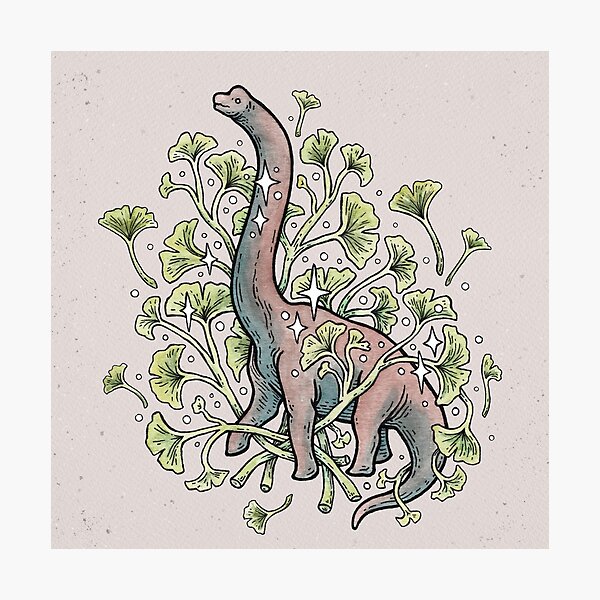 Brachio Ginkgo | Ruhige Farbpalette | Dinosaur Botanical Art Fotodruck