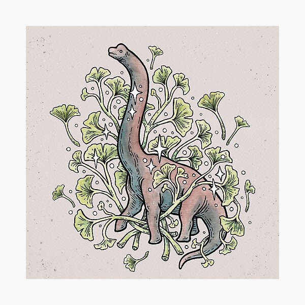Brachio Ginkgo | Palette de couleurs calme | Art botanique de dinosaure Impression photo