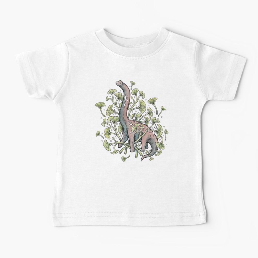 Brachio Ginkgo | Calm Color Palette | Dinosaur Botanical Art Baby T-Shirt