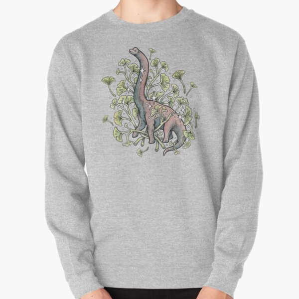 Brachio Ginkgo | Calm Color Palette | Dinosaur Botanical Art Pullover Sweatshirt