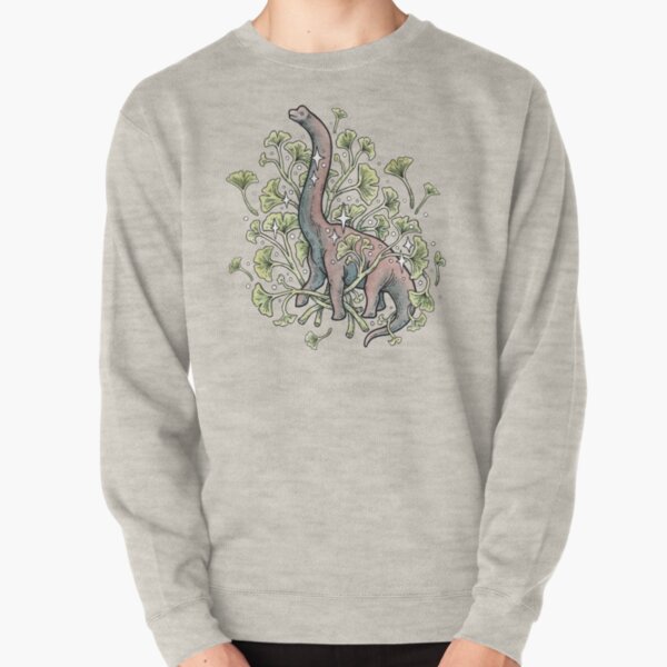 Brachio Ginkgo | Calm Color Palette | Dinosaur Botanical Art Pullover Sweatshirt