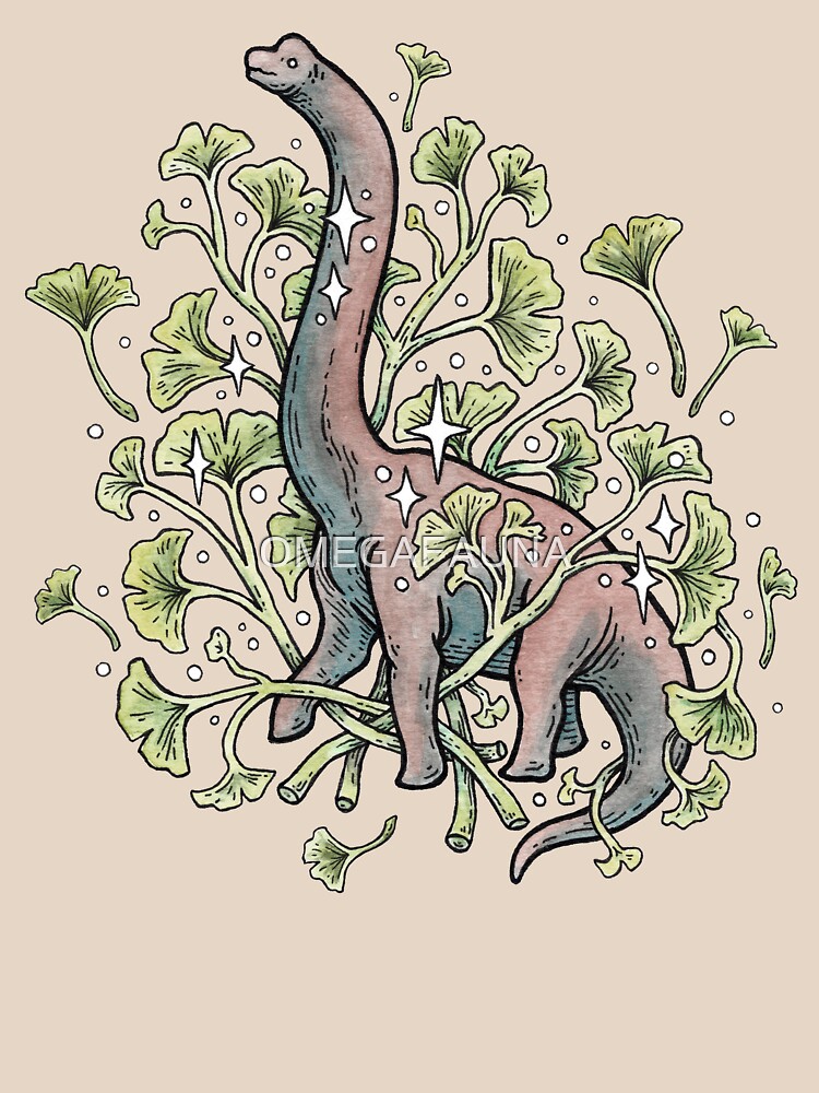 Brachio Ginkgo | Calm Color Palette | Dinosaur Botanical Art by OMEGAFAUNA