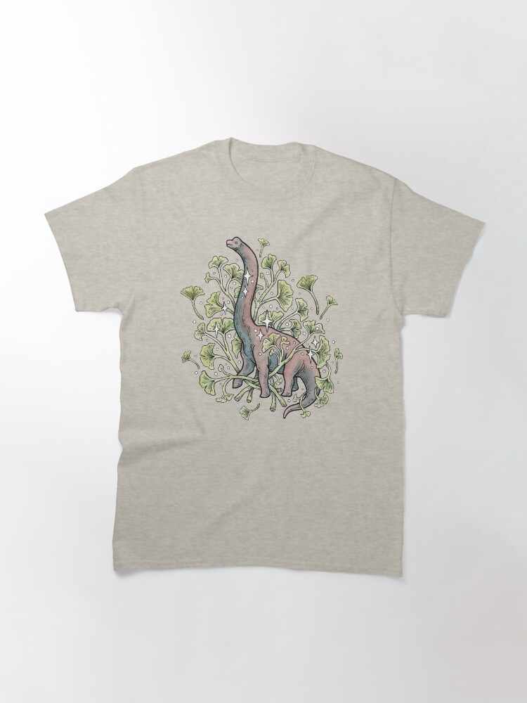 Thumbnail 3 of 7, Classic T-Shirt, Brachio Ginkgo | Calm Color Palette | Dinosaur Botanical Art designed and sold by OMEGAFAUNA.