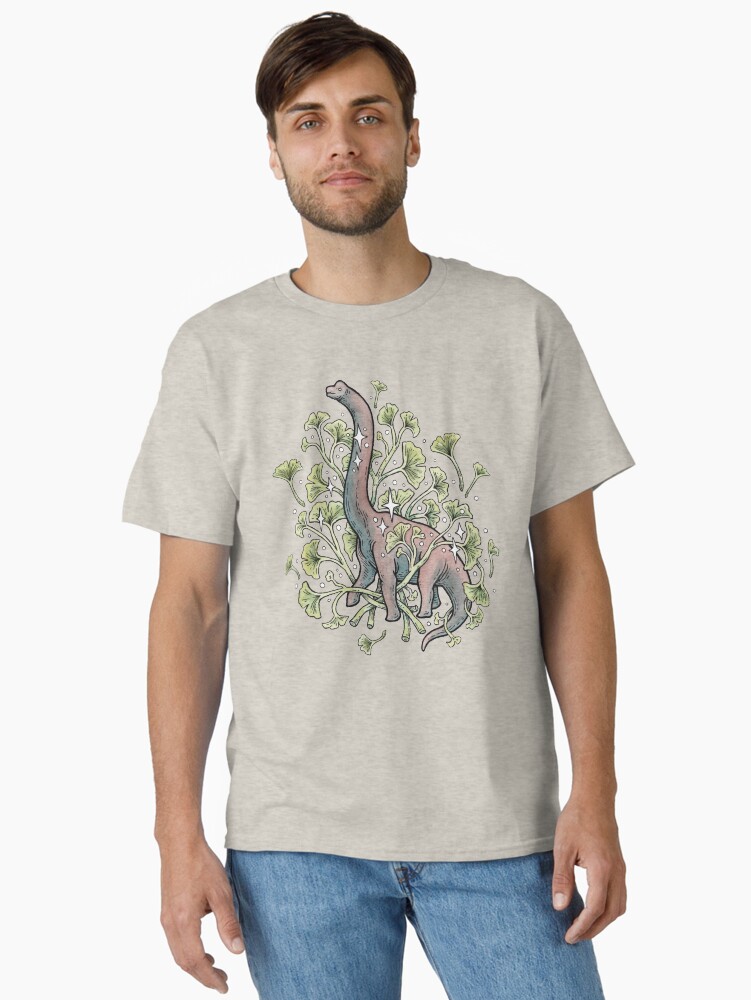 Thumbnail 2 of 7, Classic T-Shirt, Brachio Ginkgo | Calm Color Palette | Dinosaur Botanical Art designed and sold by OMEGAFAUNA.