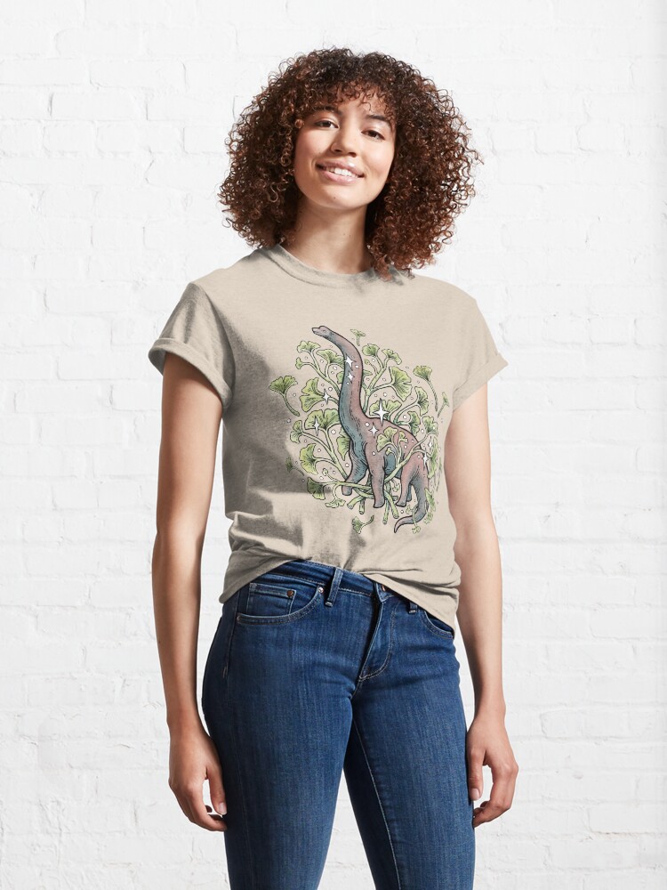 Alternate view of Brachio Ginkgo | Calm Color Palette | Dinosaur Botanical Art Classic T-Shirt