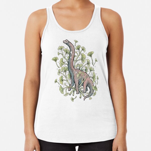 Brachio Ginkgo | Calm Color Palette | Dinosaur Botanical Art Racerback Tank Top