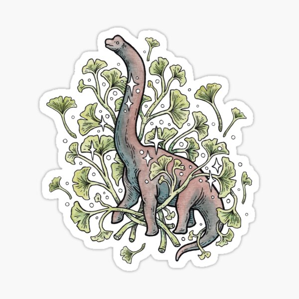 Brachio Ginkgo | Calm Color Palette | Dinosaur Botanical Art Sticker