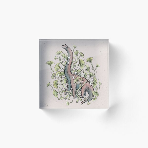 Brachio Ginkgo | Calm Color Palette | Dinosaur Botanical Art Acrylic Block