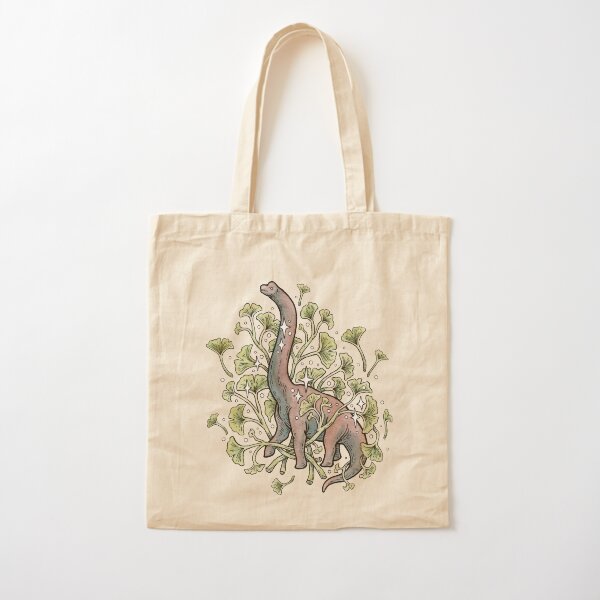 Brachio Ginkgo | Calm Color Palette | Dinosaur Botanical Art Cotton Tote Bag