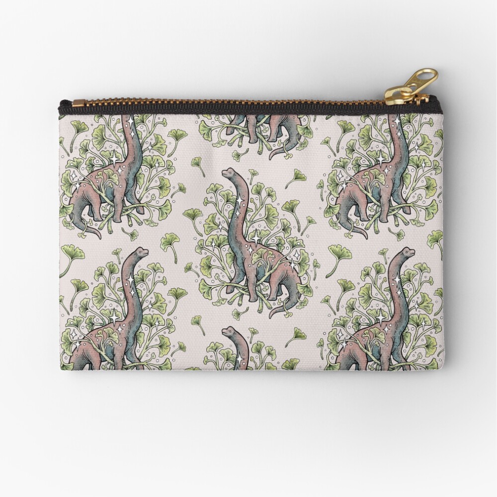 Brachio Ginkgo | Calm Color Palette | Dinosaur Botanical Art Zipper Pouch