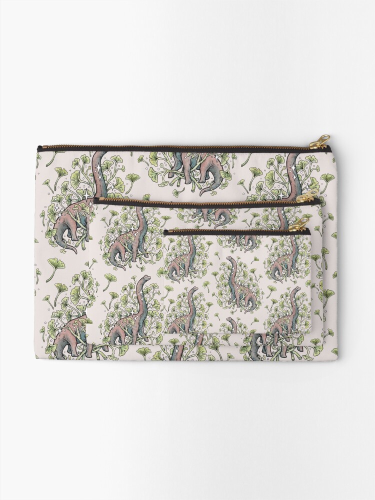 Alternate view of Brachio Ginkgo | Calm Color Palette | Dinosaur Botanical Art Zipper Pouch