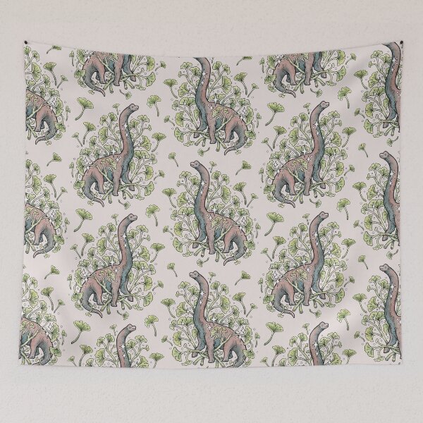 Item preview, Brachio Ginkgo | Calm Color Palette | Dinosaur Botanical Art designed and sold by OMEGAFAUNA.