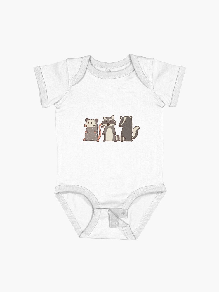 Thumbnail 1 of 2, Baby One-Piece, raccoon, opossum & skunk woodland friends designed and sold by sivelobanova.