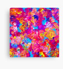 FLORAL FANTASY Bold Abstract Flowers Acrylic Textural Painting Neon Pink Turquoise Feminine Art Canvas Print