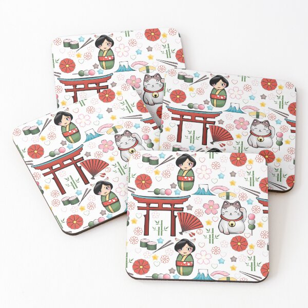 Item preview, Myriade de Japonais on white - Plethora of kawaii Japanese motifs designed and sold by SamInJapan.