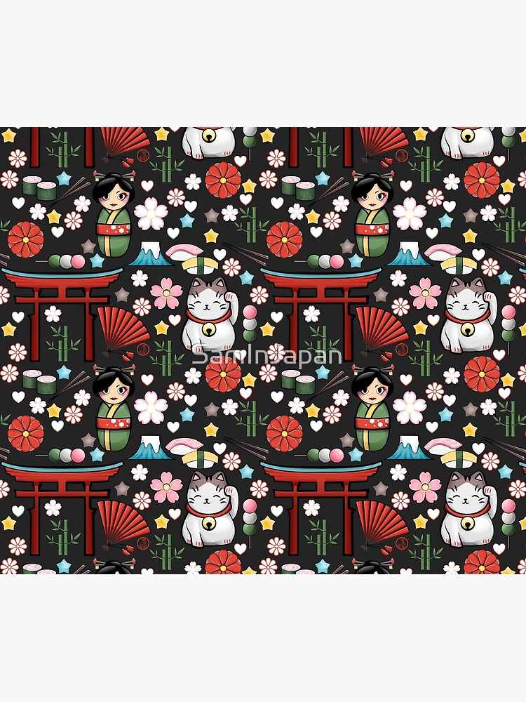 Myriade de Japonais en gris oscuro - Gran cantidad de motivos japoneses kawaii de SamInJapan