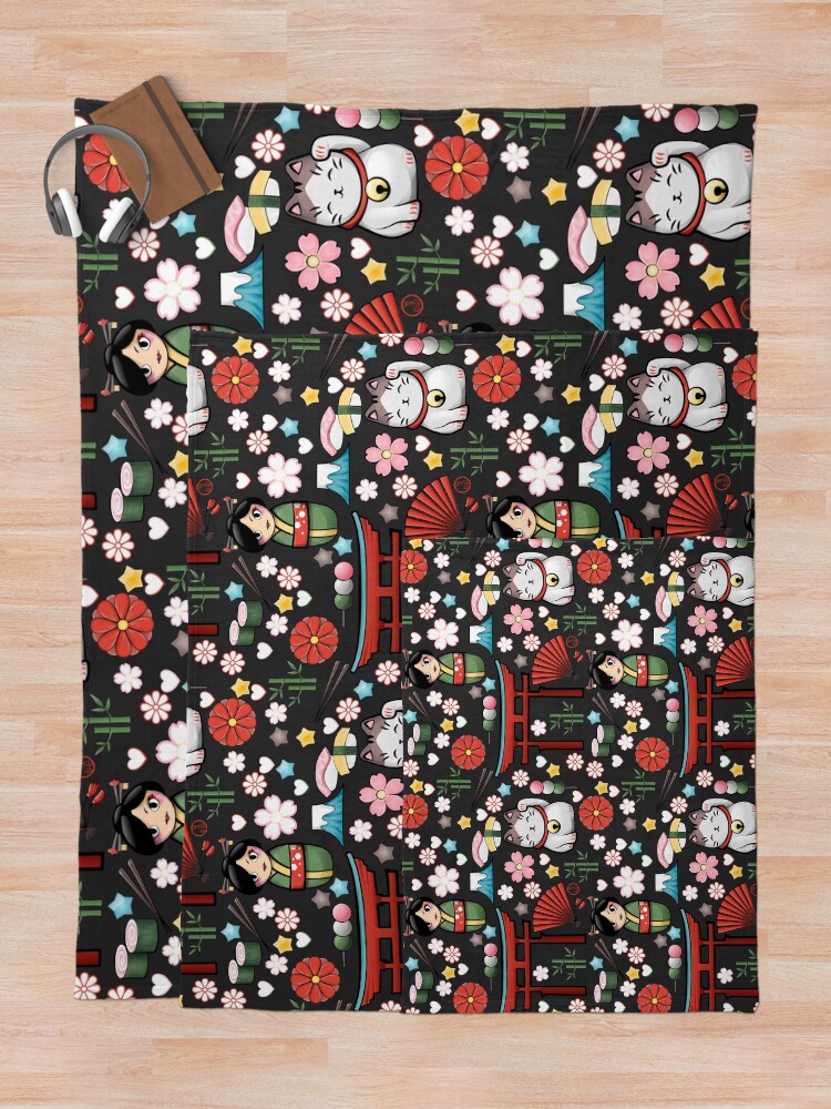 Vista alternativa de Manta Myriade de Japonais en gris oscuro - Gran cantidad de motivos japoneses kawaii