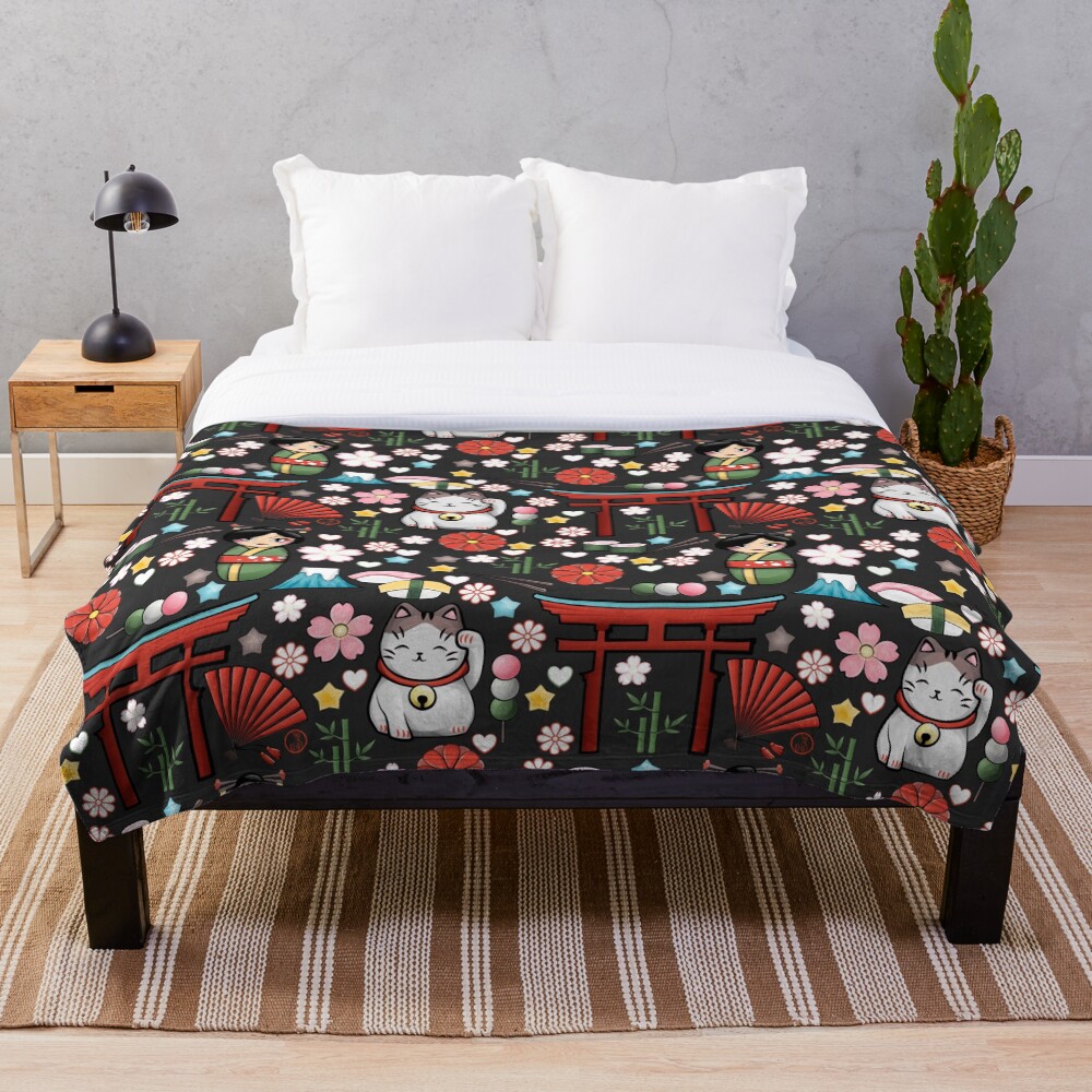 Myriade de Japonais en gris oscuro - Gran cantidad de motivos japoneses kawaii Manta